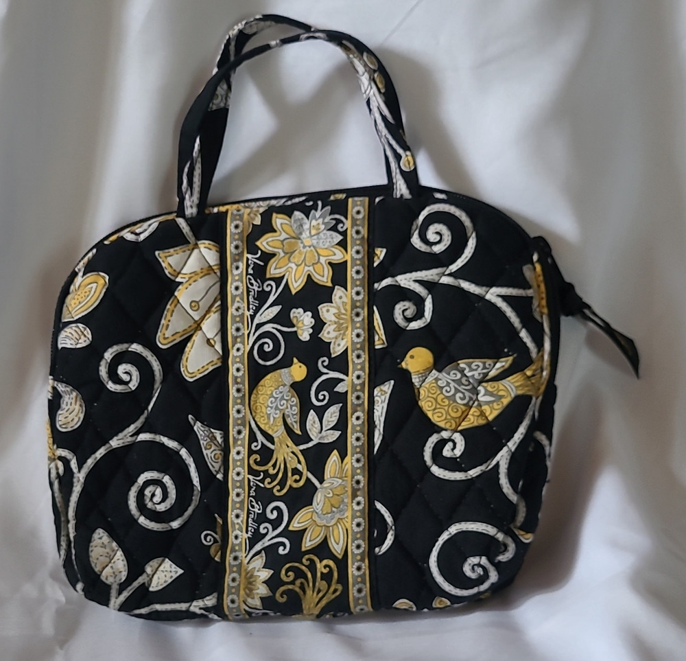 Vera Bradley Womens Black/Gold Floral Top Handle Handbag Zip Closure Lined